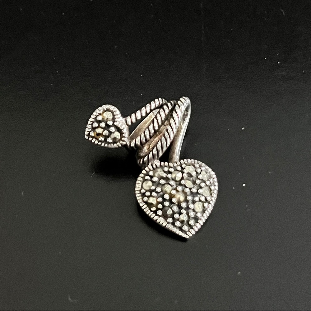 925 Sterling Silver and Marcasite Double Heart Rope Necklace Charm Pendant